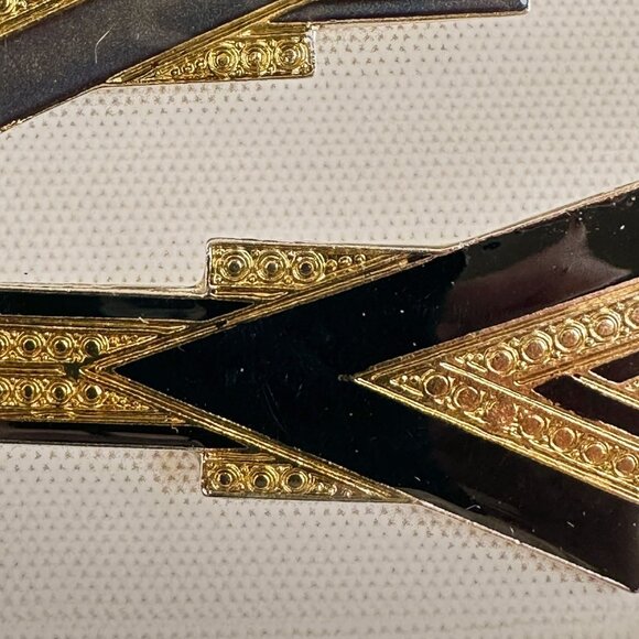 Pair Of Vintage Art Deco Gold & Black Brooches - Picture 3 of 6